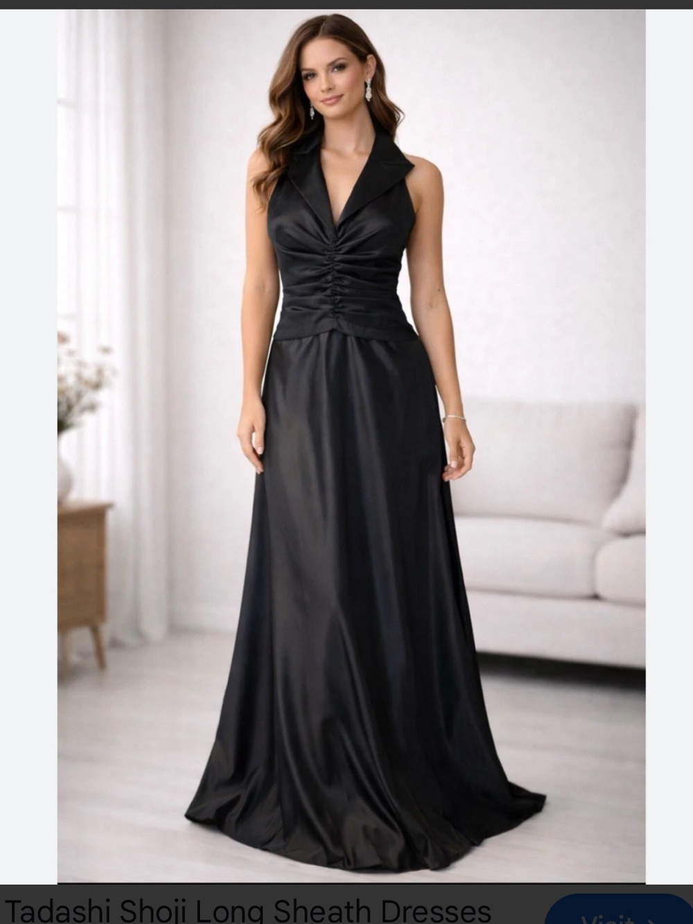 Tadashi Shoji Women's Black High Collar Ruched Tuxedo Style Long Dress Gown 16